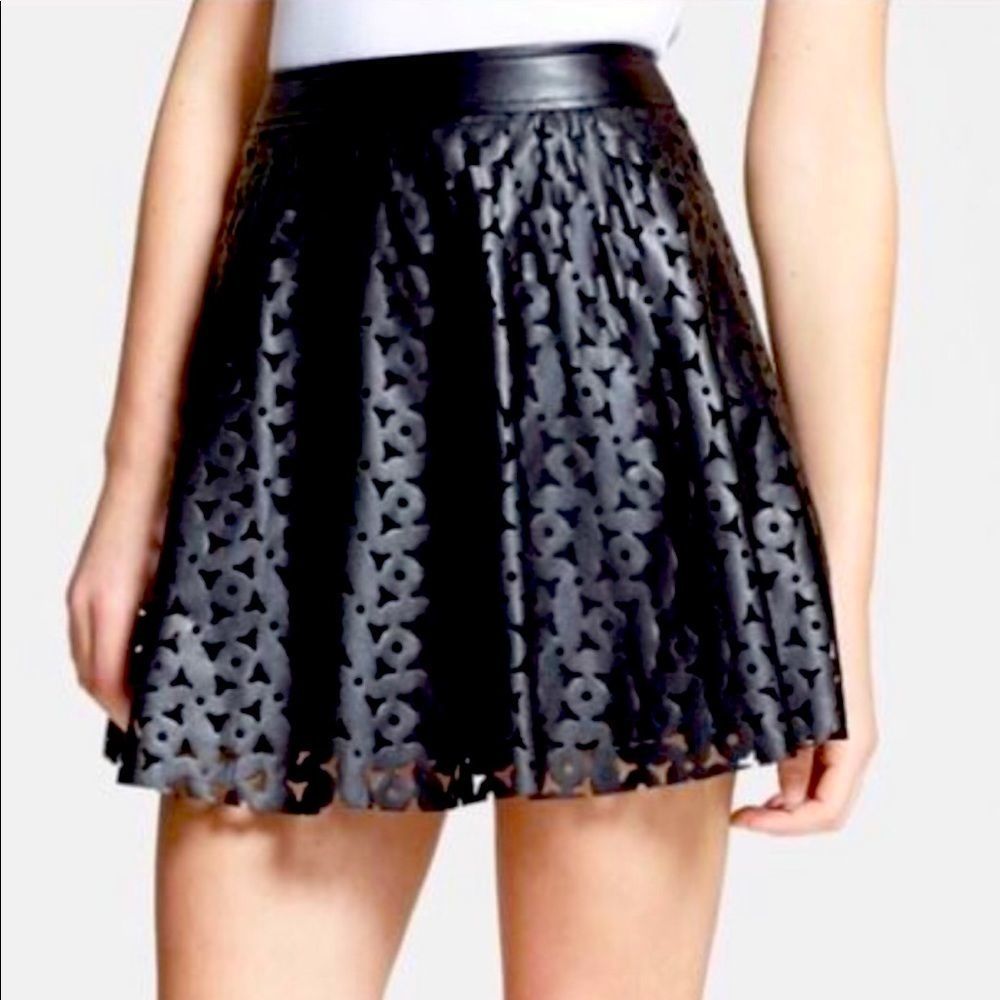 1 State Laser Cut Black Faux Leather Skirt